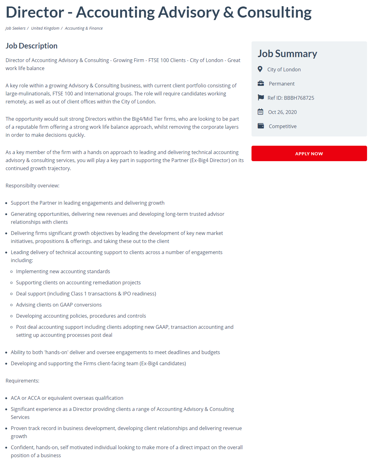 Writing a job advert - Director, Accounting Advisory & Consulting