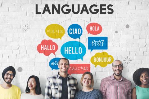 Illustration of multilingual greetings in various languages, symbolising global communication and linguistic diversity