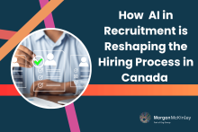 Graphic banner featuring a hiring manager reviewing candidate profiles